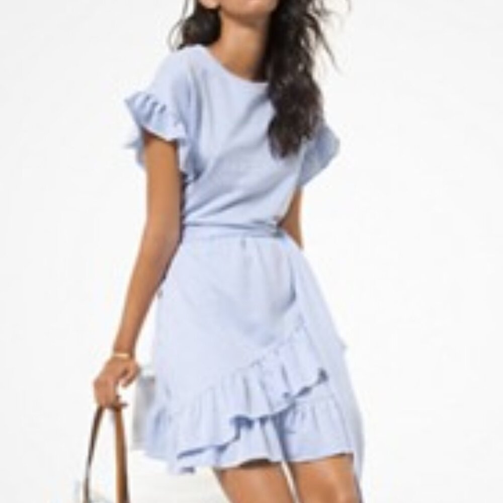 Michael Kors Sky Blue Ruffle Sleeve Mini Dress - Picture 13 of 15